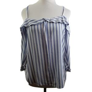 Bishop + Young off the shoulder stripe top REVOLVE size small‎ Blue Ruffle